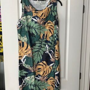 Tropical Leaf Print Sleeveless Dress